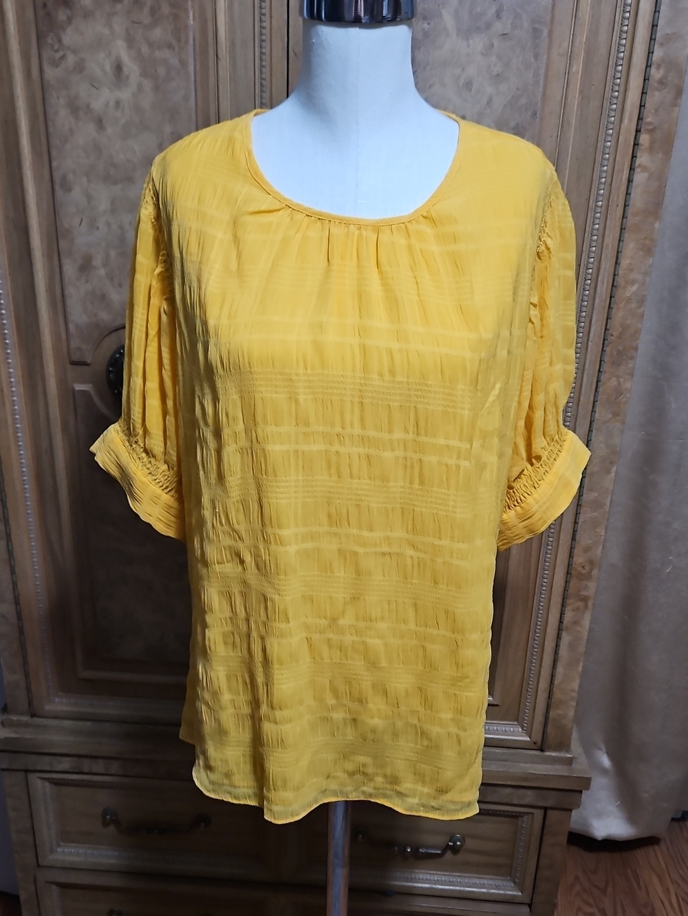 Tommy Hilfiger Yellow Textured Scoop-Neck Blouse